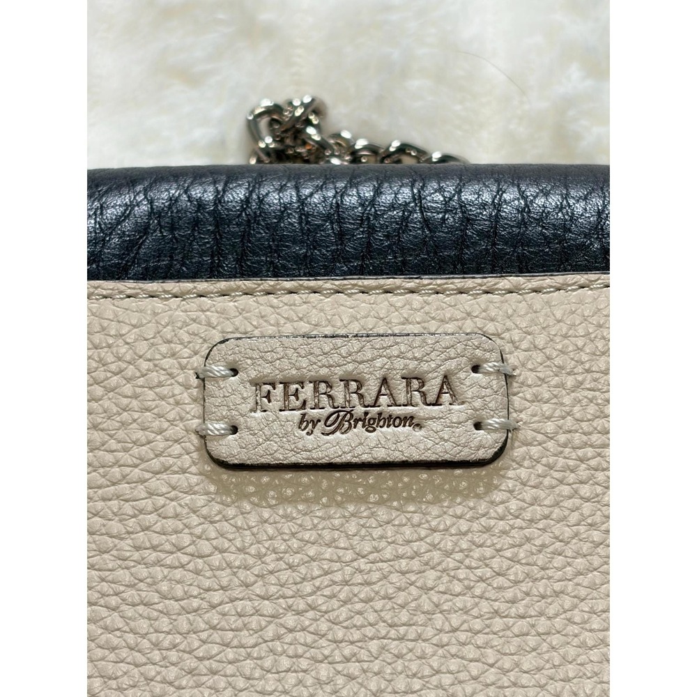 Vtg.  Brighton Ferrara crossbody and phone organizer black and cream chain strap - Picture 9 of 11